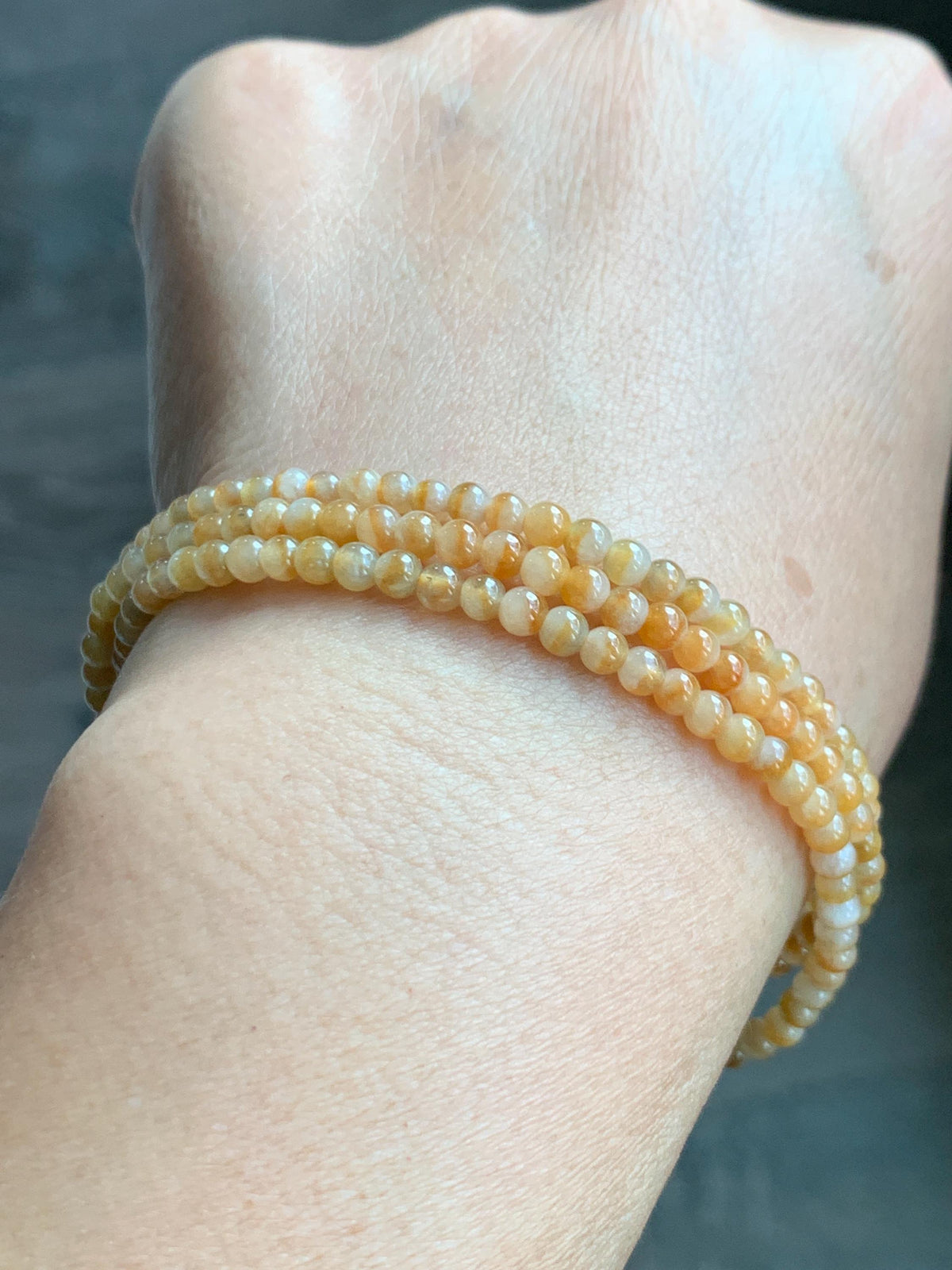 Natural Grade A Icy Translucent Light Yellow Bicolored Jade Jadeite Petite Beads Beaded Necklace 3.4mm 23.25” 13g 天然冰黄鸳鸯翡翠小圆珠项链 MYY330A