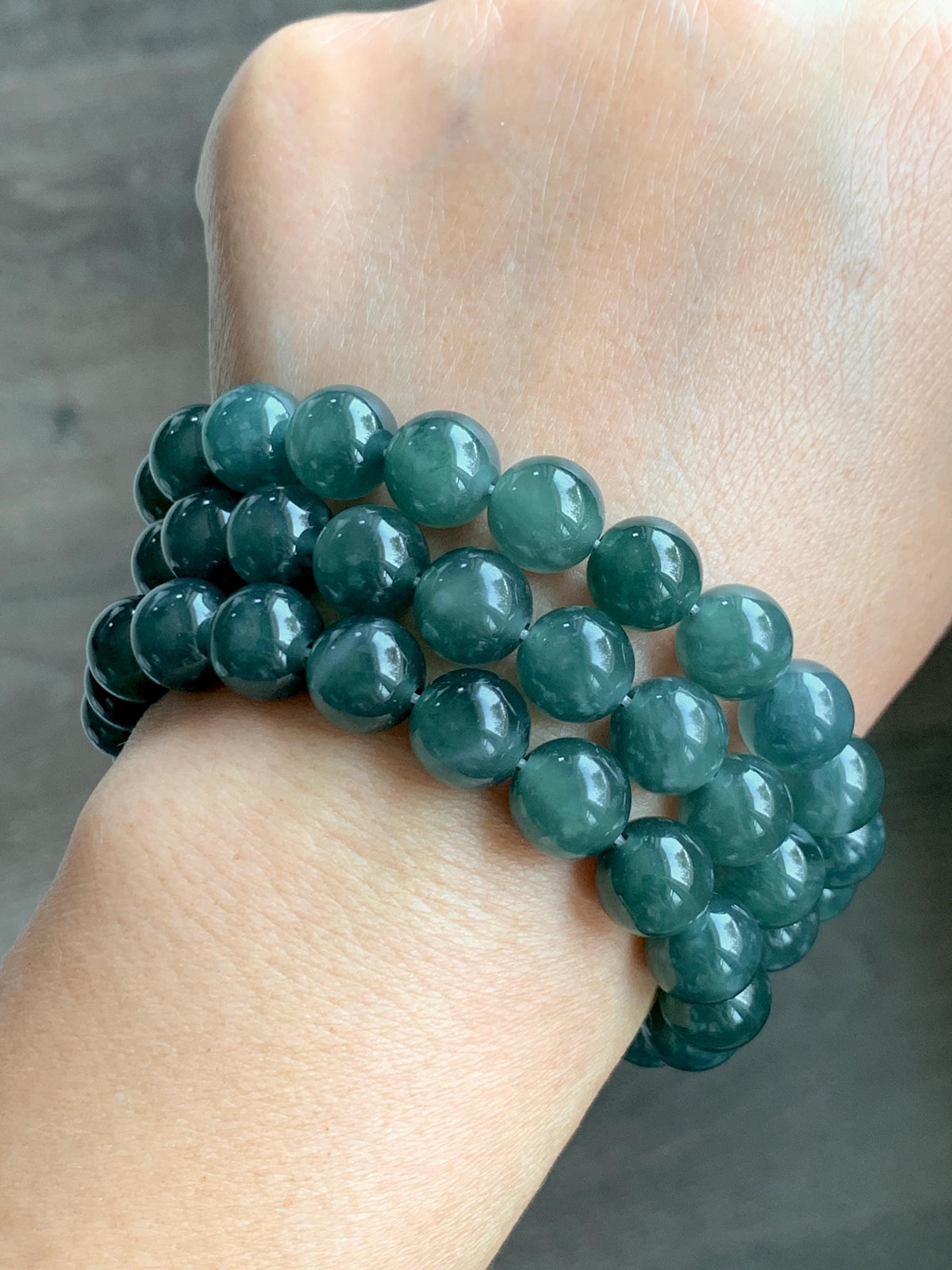 Natural Grade A Guatemalan Icy Translucent Dark Teal Blue Jade Jadeite Beaded Necklace 9.7mm 23.7” 101g 天然冰胶危深蓝绿翡翠大卡圆珠项链 WSC440