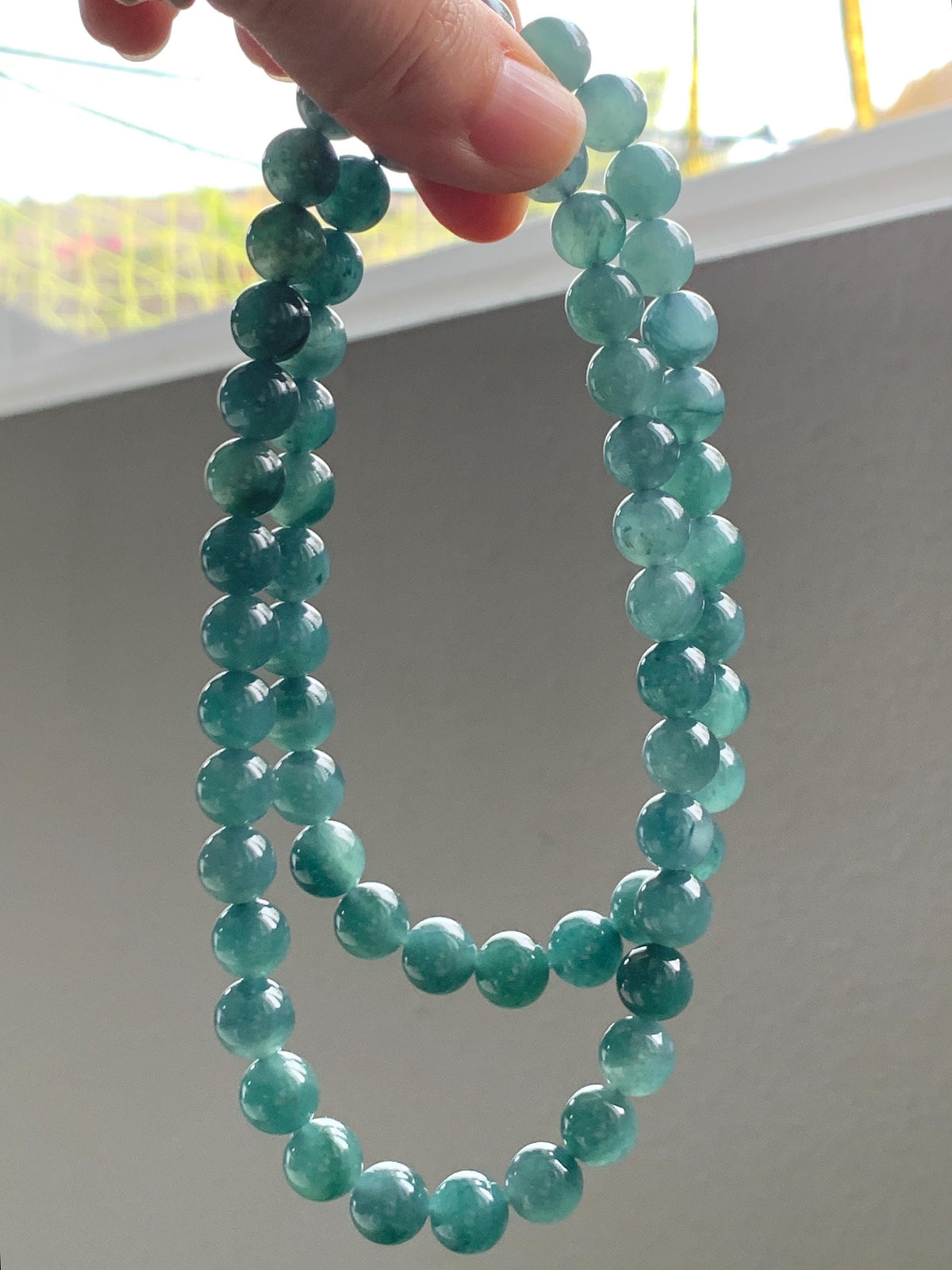 Natural Grade A Guatemalan Icy Translucent Dark Teal Blue Jade Jadeite Beaded Necklace 9.7mm 23.7” 101g 天然冰胶危深蓝绿翡翠大卡圆珠项链 WSC440
