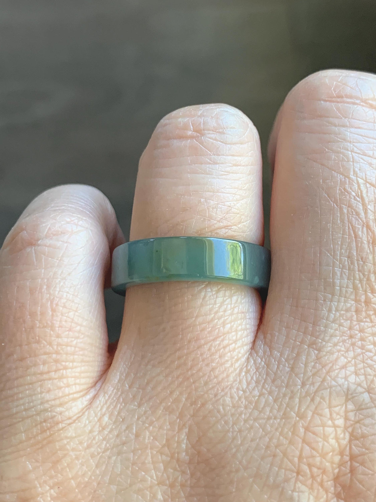 Natural Grade A Guatemalan Icy Translucent Dusty Teal Blue Yellow Marbled Jade Jadeite Square Edged Band Ring Size 8 US 天然冰危蓝黄翡翠角戒戒圈 WLH165A