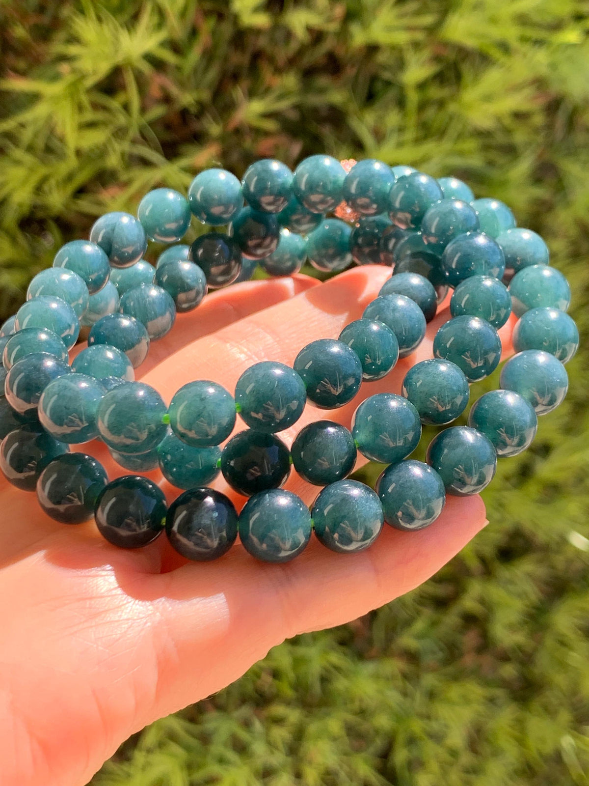 Natural Grade A Guatemalan Icy Translucent Dark Aegean Blue Jade Jadeite Beaded Necklace 9.8mm 26” 111g 天然冰危深牛仔蓝翡翠大卡圆珠项链 WNZ550A