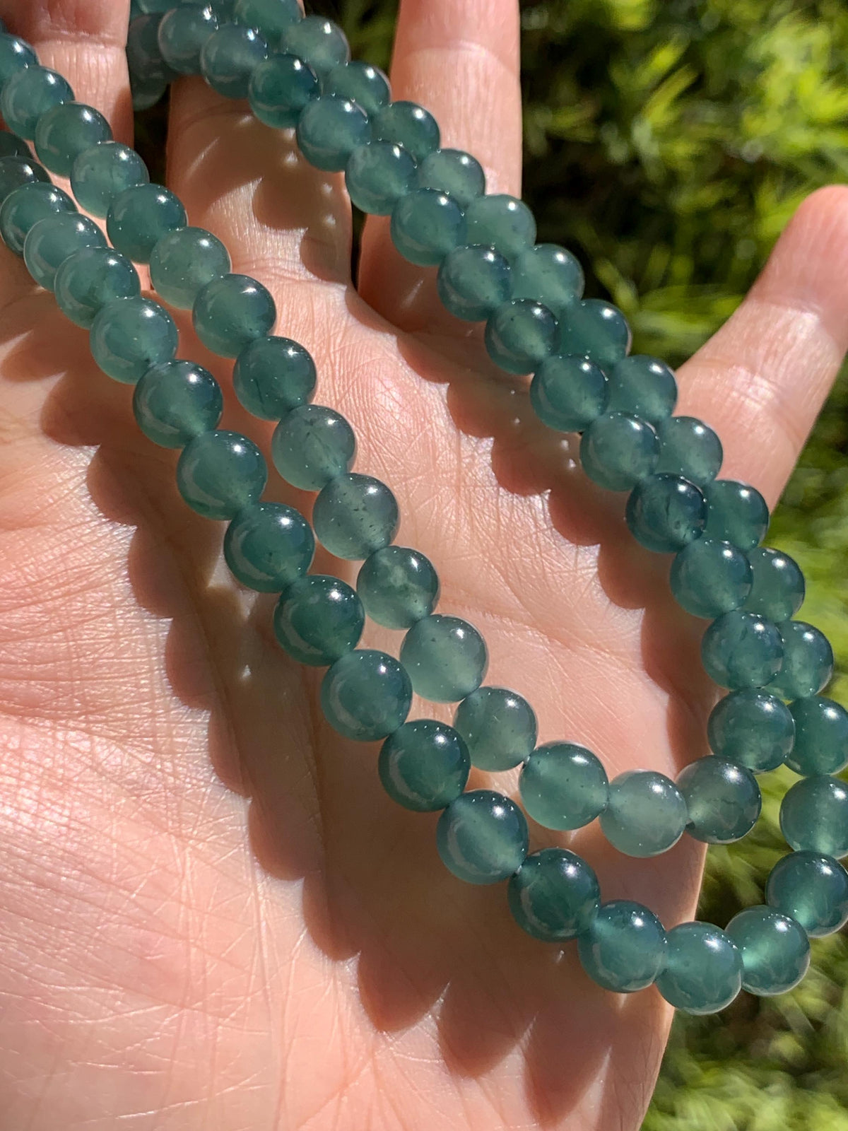 Certified Natural Grade A Guatemalan Icy Highly Translucent Dark Teal Green Jade Jadeite Beaded Necklace 7.6mm 22.75” 61g 天然冰胶危蓝绿翡翠圆珠项链 958
