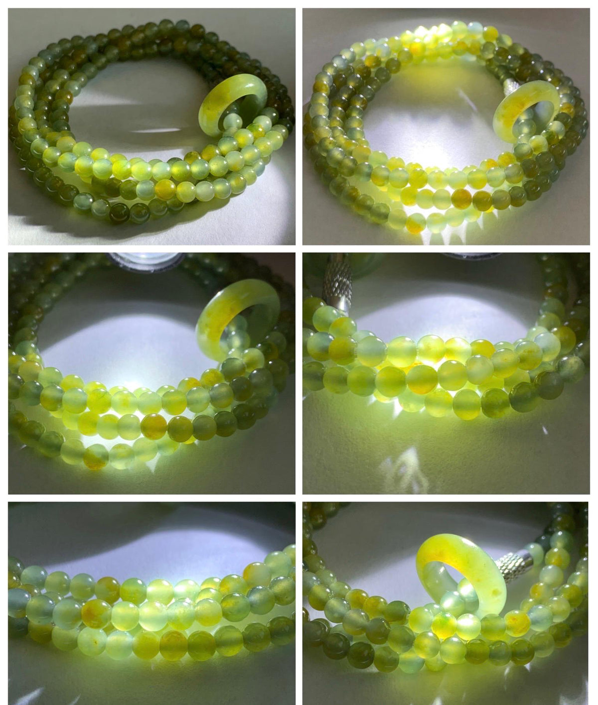 Grade A Natural Guatemalan Icy Pastel Blue Yellow Marbled Jade Jadeite Petite Beaded Necklace & Ring Pendant 3.8mm 24” 天然冰危黄翡翠圆珠跑环项链 WHL327