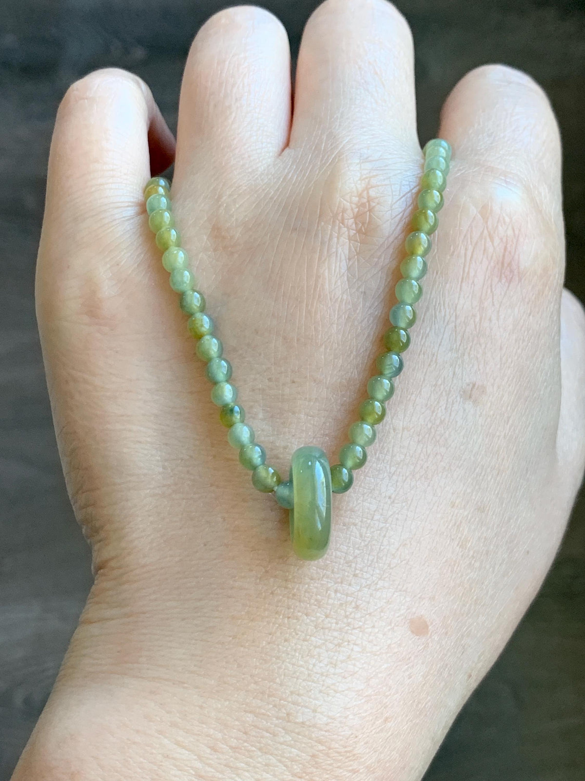 Grade A Natural Guatemalan Icy Pastel Blue Yellow Marbled Jade Jadeite Petite Beaded Necklace & Ring Pendant 3.8mm 24” 天然冰危黄翡翠圆珠跑环项链 WHL327