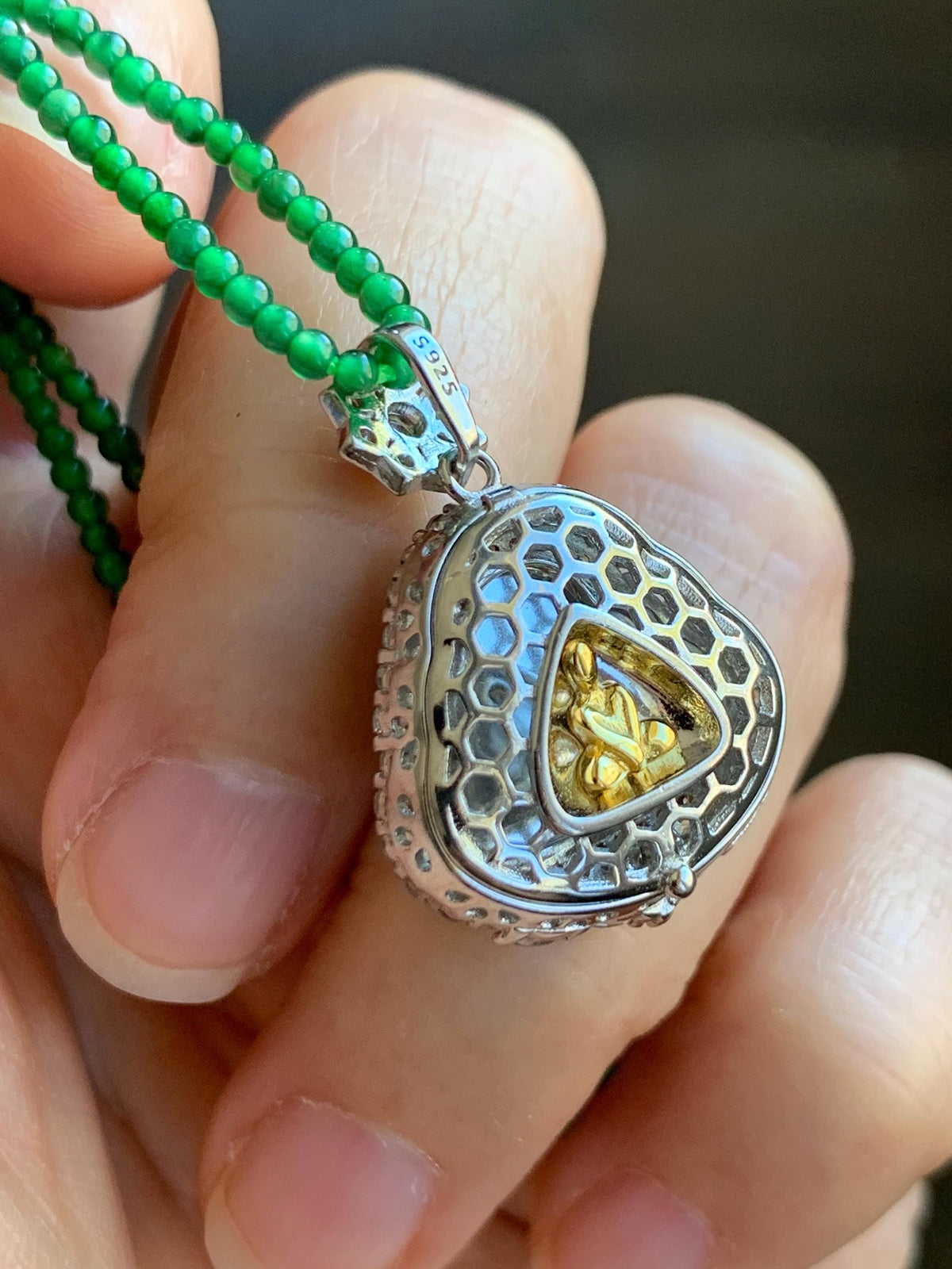 Certified Natural Grade A Guatemalan Icy Vibrant Green Jadeite Buddha Pendant Sterling Silver Beaded Necklace 19.5” 天然冰危绿翡翠佛公吊坠绿翡翠珠项链 914