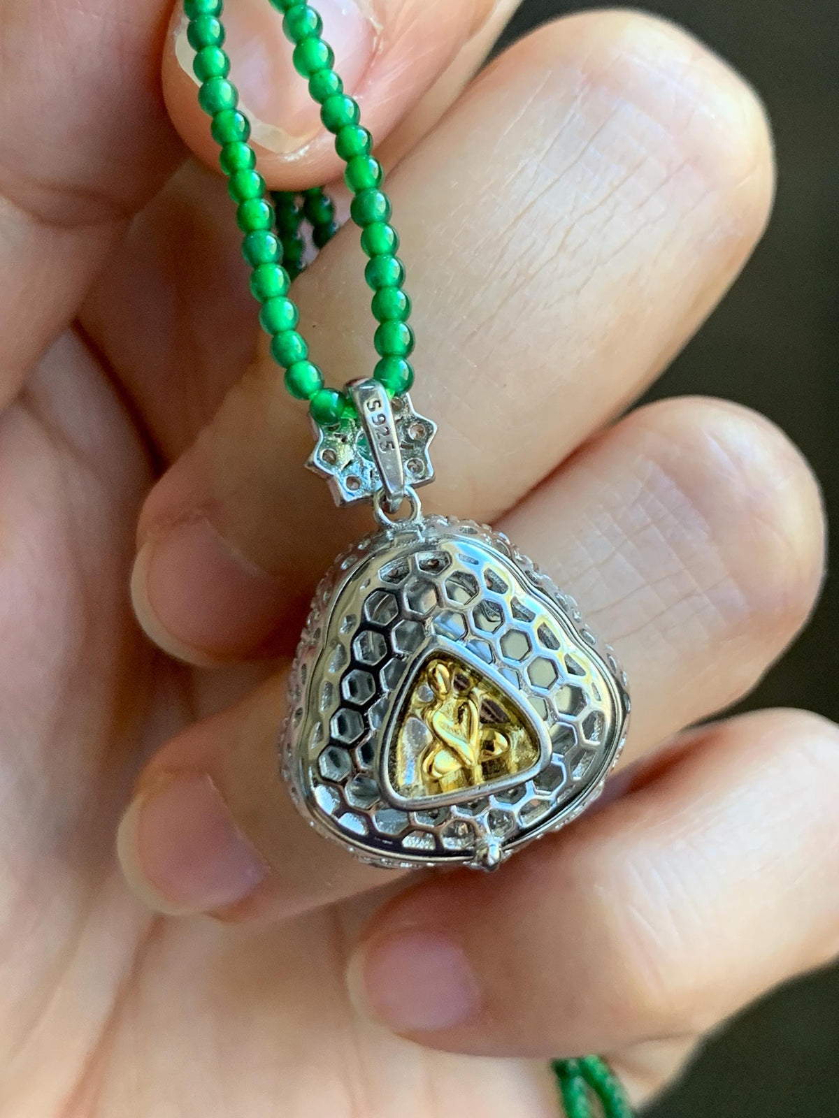 Certified Natural Grade A Guatemalan Icy Vibrant Green Jadeite Buddha Pendant Sterling Silver Beaded Necklace 19.5” 天然冰危绿翡翠佛公吊坠绿翡翠珠项链 914