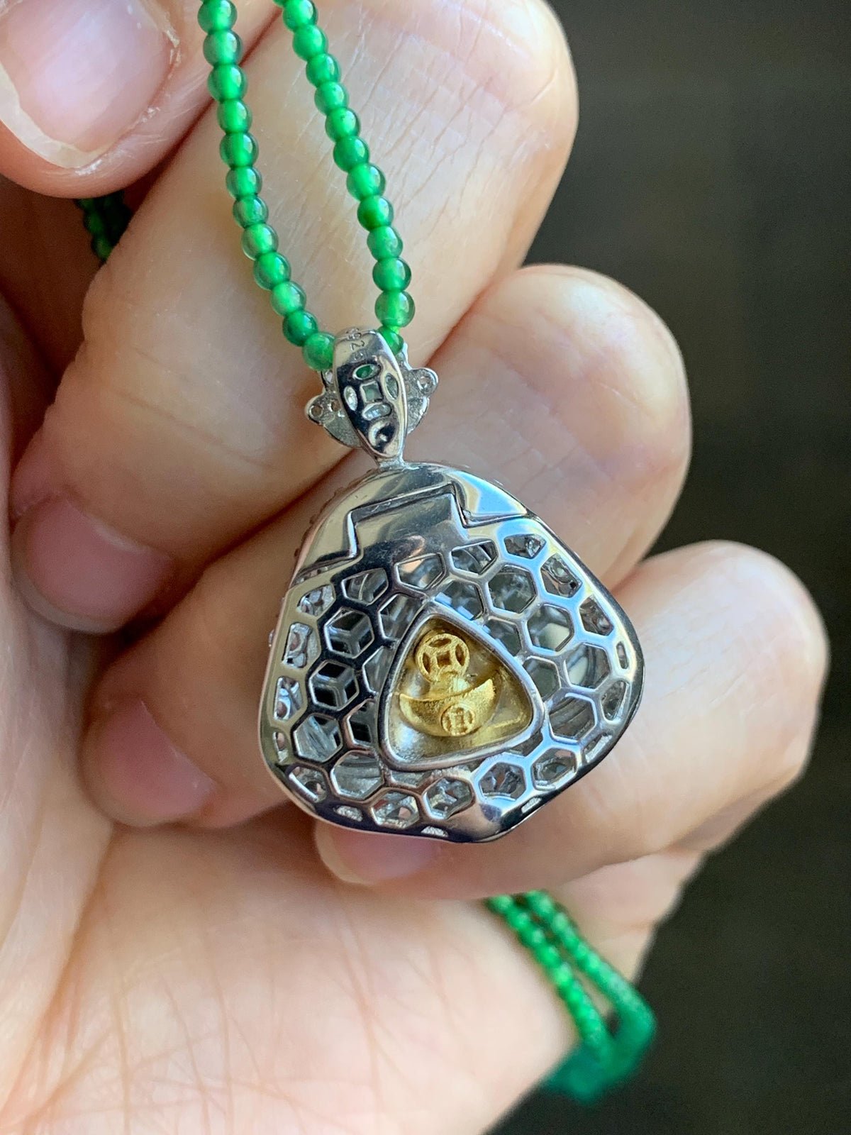 Certified Natural Grade A Guatemalan Icy Vibrant Green Jadeite Buddha Pendant Sterling Silver Beaded Necklace 20” 10g 天然冰危绿翡翠佛公吊坠绿翡翠珠项链 968