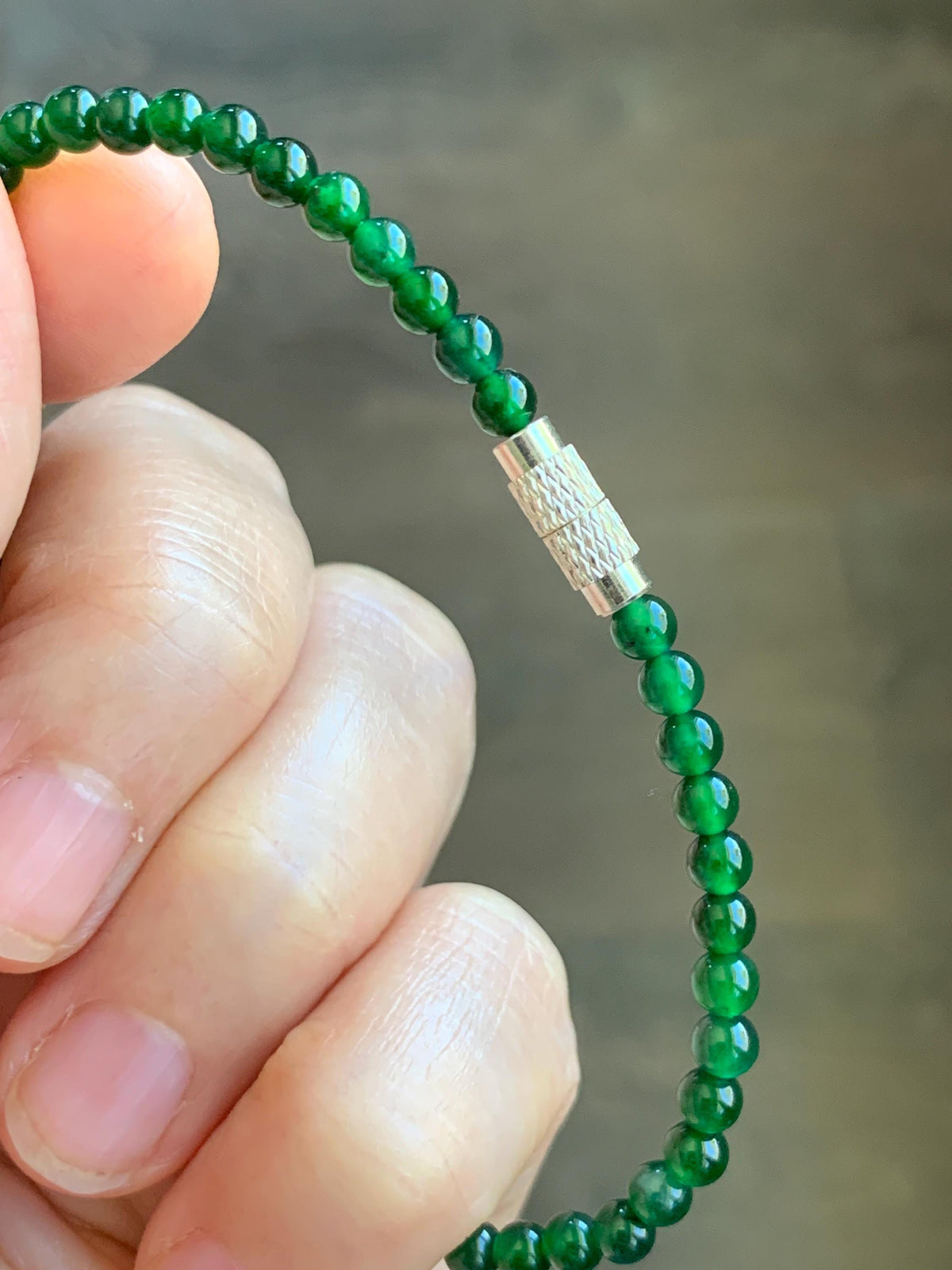 Natural Grade A Guatemalan Icy Translucent Rich Green Jade Jadeite Petite Beads Beaded Bracelet 7.25” 3.8mm 5g 天然冰危浓绿翡翠小卡圆珠手串 WLX380A