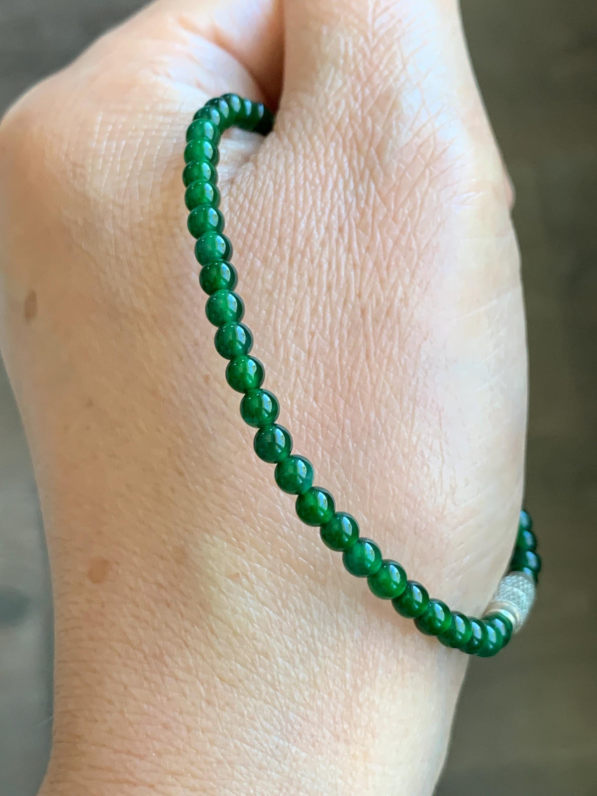 Natural Grade A Guatemalan Icy Translucent Rich Green Jade Jadeite Petite Beads Beaded Bracelet 7.25” 3.8mm 5g 天然冰危浓绿翡翠小卡圆珠手串 WLX380A