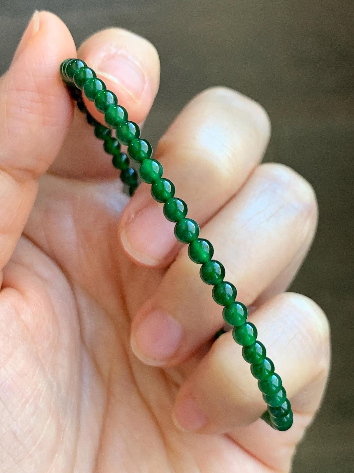 Natural Grade A Guatemalan Icy Translucent Rich Green Jade Jadeite Petite Beads Beaded Bracelet 7.25” 3.8mm 5g 天然冰危浓绿翡翠小卡圆珠手串 WLX380A
