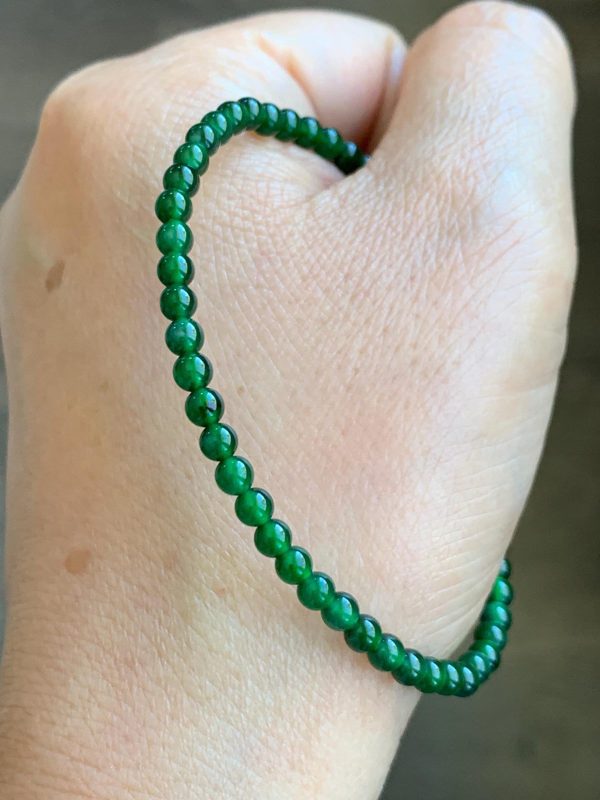 Natural Grade A Guatemalan Icy Translucent Rich Green Jade Jadeite Petite Beads Beaded Bracelet 7.25” 3.8mm 5g 天然冰危浓绿翡翠小卡圆珠手串 WLX380A