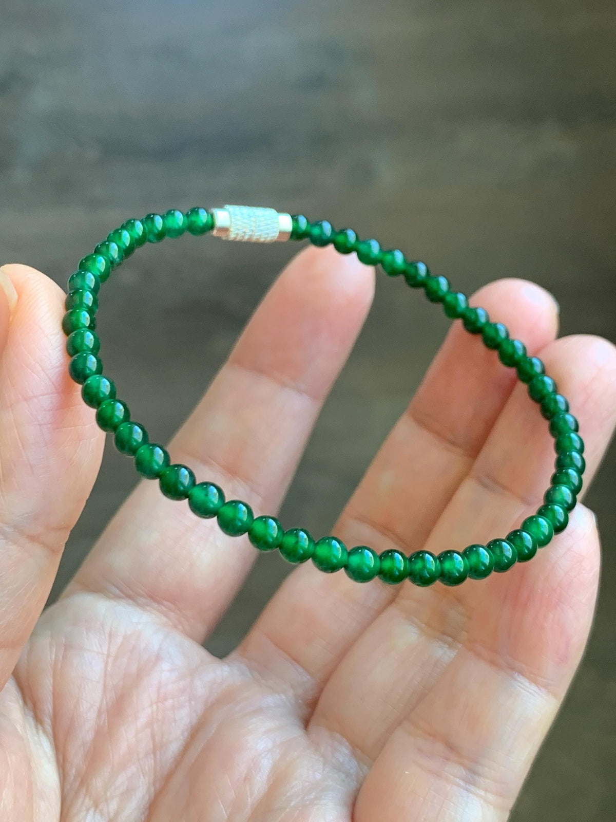 Natural Grade A Guatemalan Icy Translucent Rich Green Jade Jadeite Petite Beads Beaded Bracelet 7.25” 3.8mm 5g 天然冰危浓绿翡翠小卡圆珠手串 WLX380A
