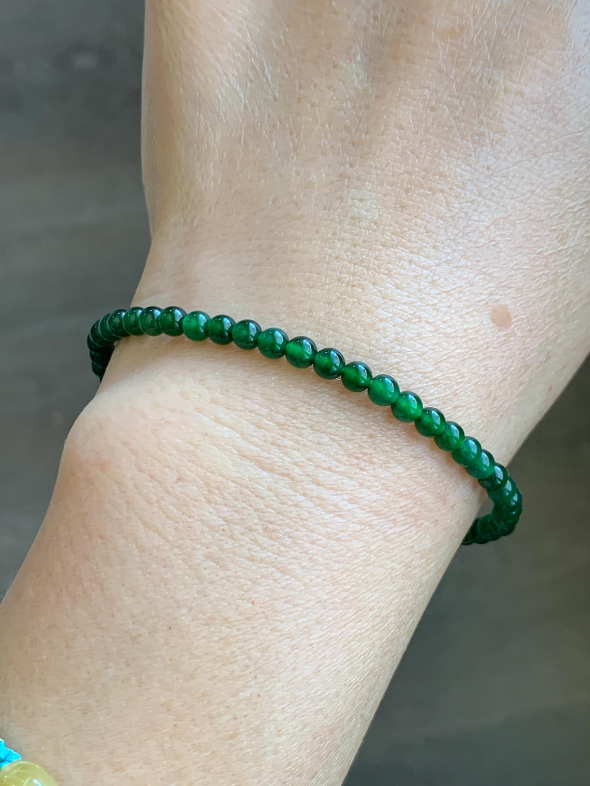 Natural Grade A Guatemalan Icy Translucent Rich Green Jade Jadeite Petite Beads Beaded Bracelet 7.25” 3.8mm 5g 天然冰危浓绿翡翠小卡圆珠手串 WLX380A