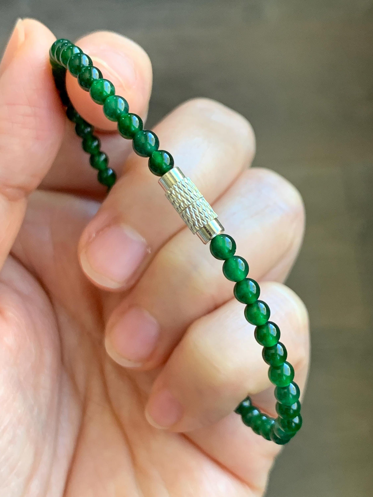 Natural Grade A Guatemalan Icy Translucent Rich Green Jade Jadeite Petite Beads Beaded Bracelet 7.25” 3.8mm 5g 天然冰危浓绿翡翠小卡圆珠手串 WLX380A