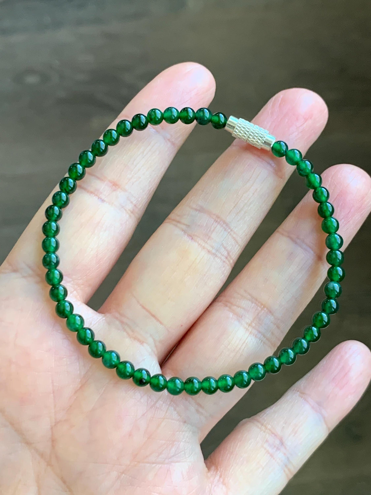 Natural Grade A Guatemalan Icy Translucent Rich Green Jade Jadeite Petite Beads Beaded Bracelet 7.25” 3.8mm 5g 天然冰危浓绿翡翠小卡圆珠手串 WLX380A