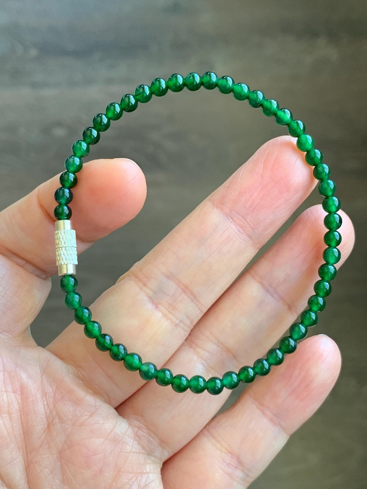 Natural Grade A Guatemalan Icy Translucent Rich Green Jade Jadeite Petite Beads Beaded Bracelet 7.25” 3.8mm 5g 天然冰危浓绿翡翠小卡圆珠手串 WLX380A