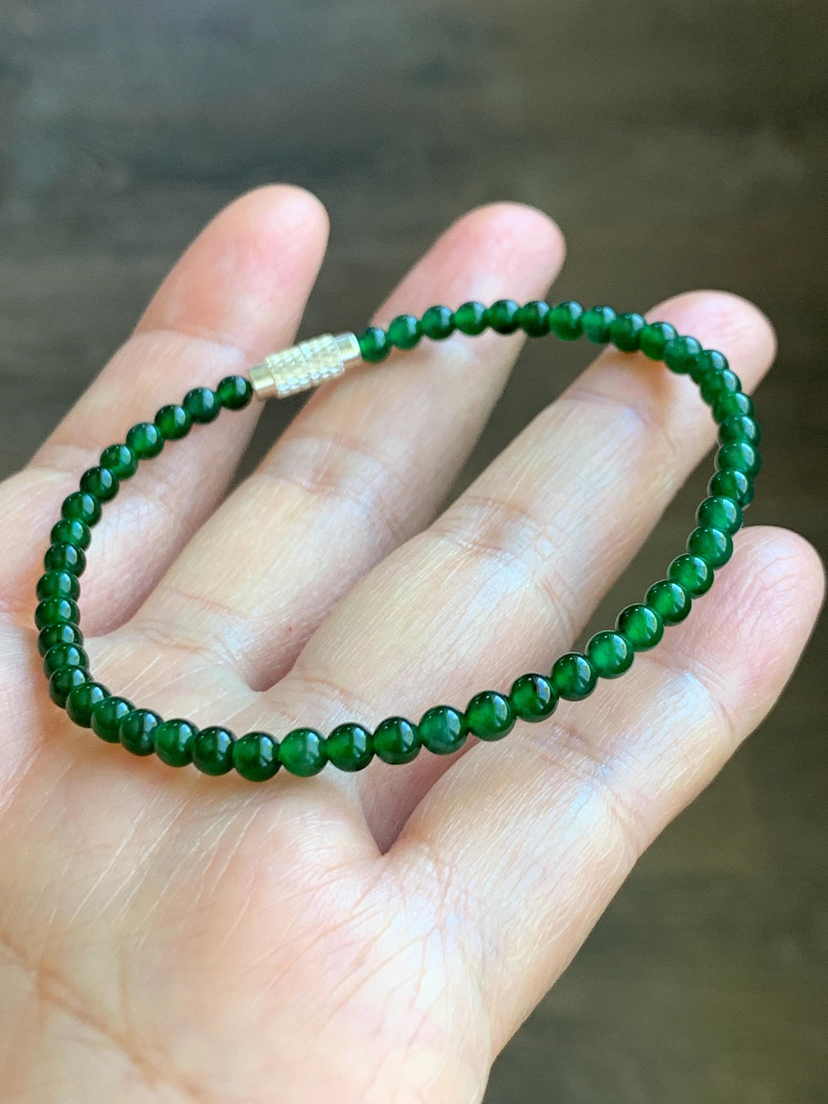 Natural Grade A Guatemalan Icy Translucent Rich Green Jade Jadeite Petite Beads Beaded Bracelet 7.25” 3.8mm 5g 天然冰危浓绿翡翠小卡圆珠手串 WLX380A