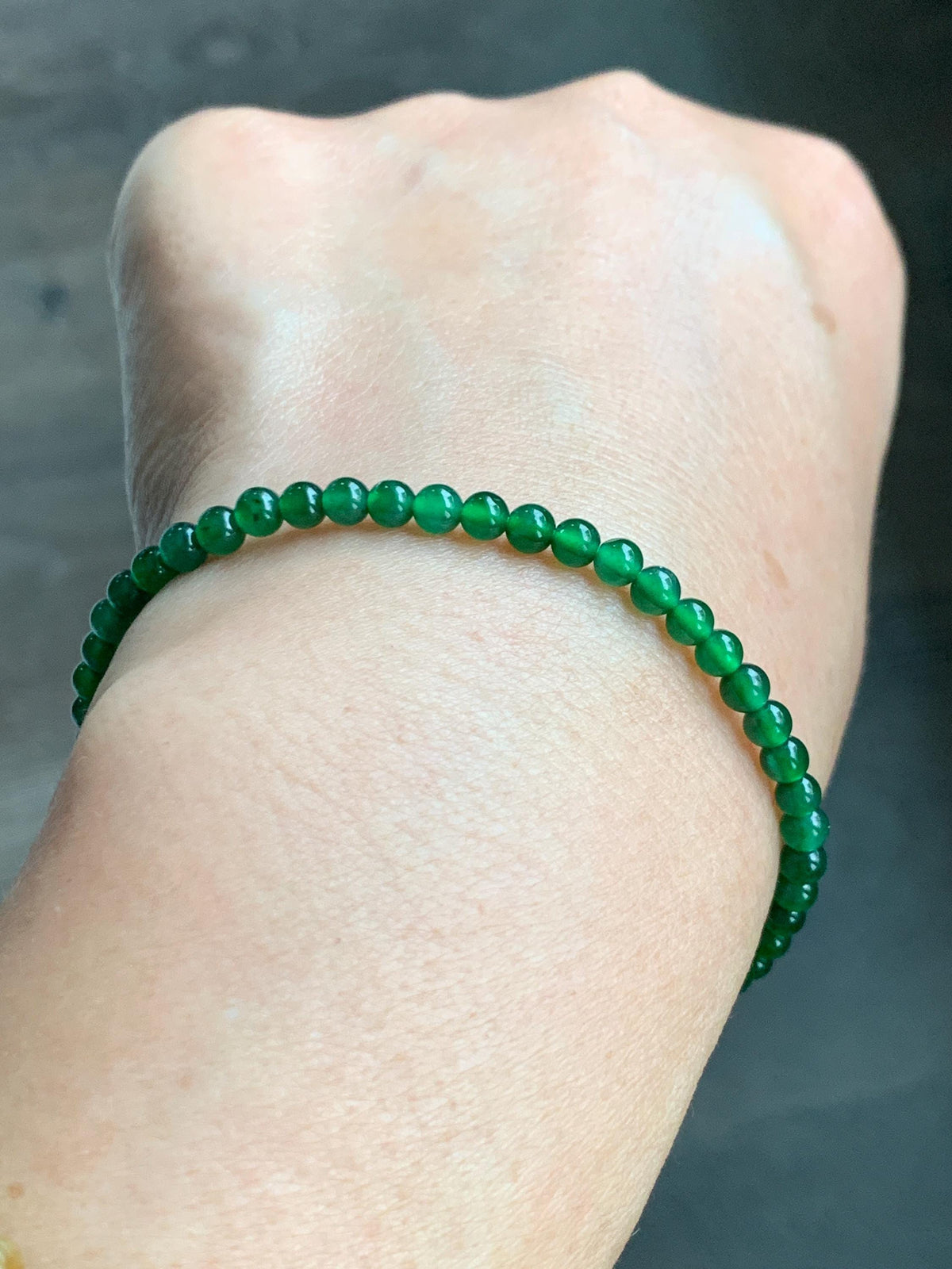Natural Grade A Guatemalan Icy Translucent Vibrant Green Jade Jadeite Petite Beads Beaded Bracelet 7.5” 3.7mm 5g 天然冰危绿翡翠小卡圆珠手串 WLQ380C