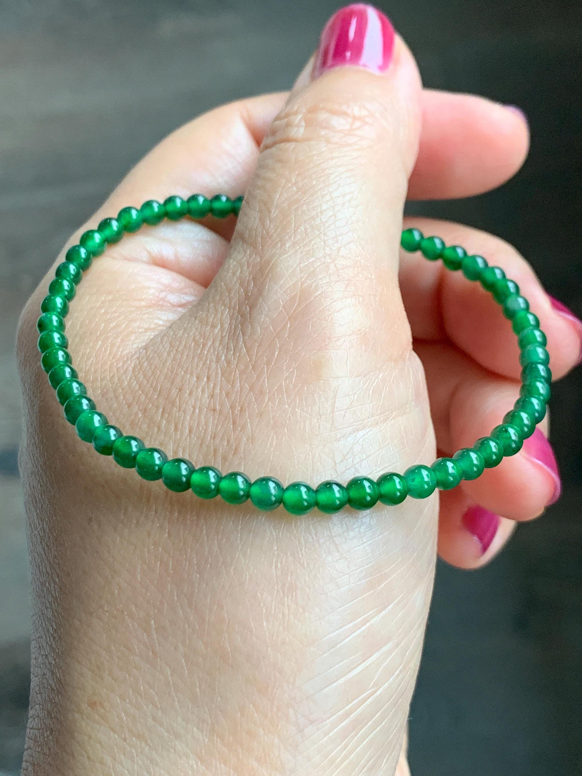 Natural Grade A Guatemalan Icy Translucent Vibrant Green Jade Jadeite Petite Beads Beaded Bracelet 7.5” 3.7mm 5g 天然冰危绿翡翠小卡圆珠手串 WLQ380C