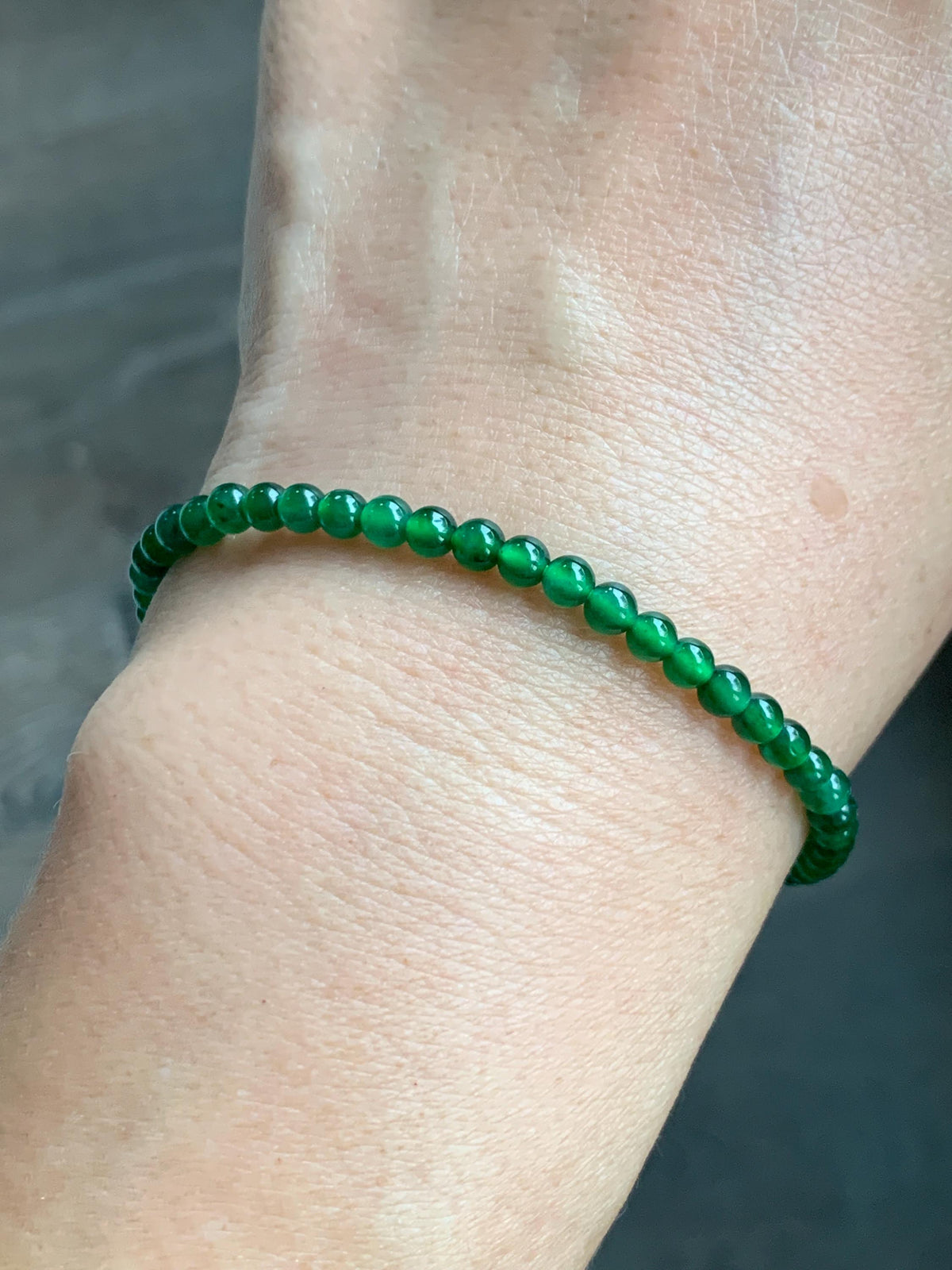 Natural Grade A Guatemalan Icy Translucent Vibrant Green Jade Jadeite Petite Beads Beaded Bracelet 7.5” 3.7mm 5g 天然冰危绿翡翠小卡圆珠手串 WLQ380C