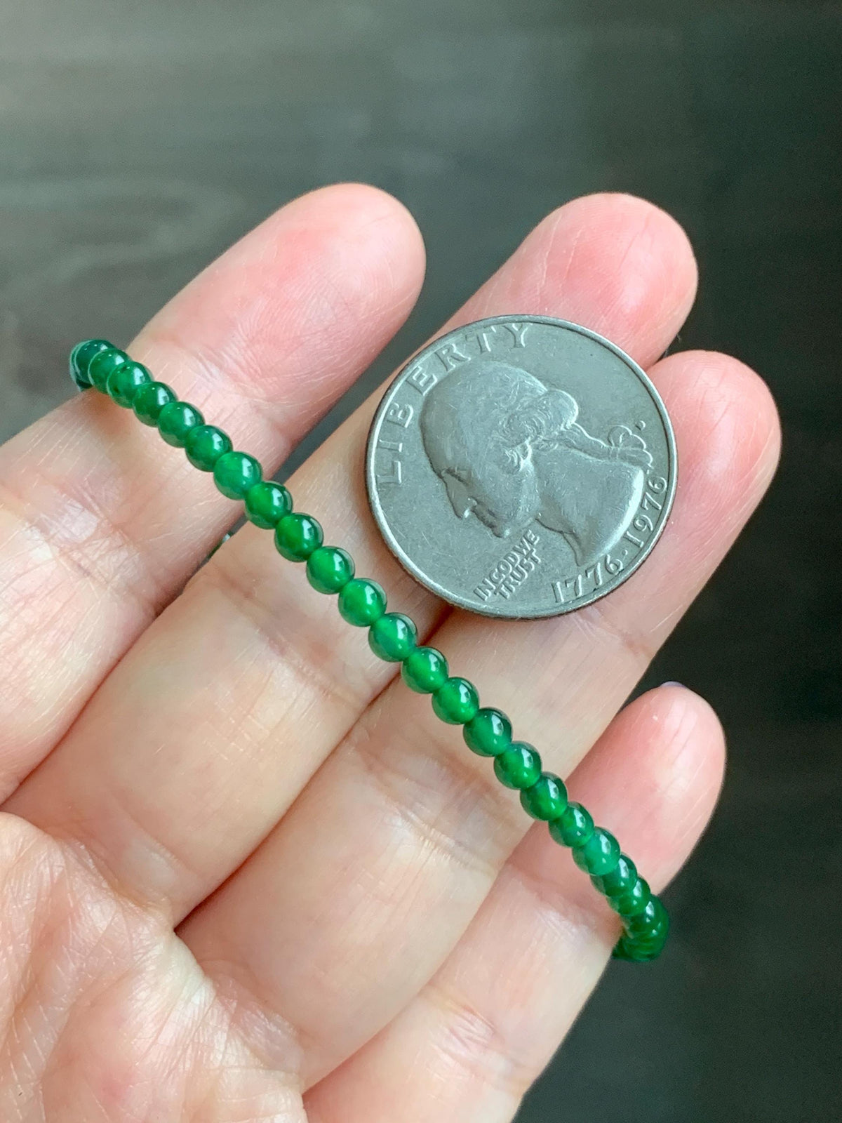 Natural Grade A Guatemalan Icy Translucent Vibrant Green Jade Jadeite Petite Beads Beaded Bracelet 7.5” 3.7mm 5g 天然冰危绿翡翠小卡圆珠手串 WLQ380C