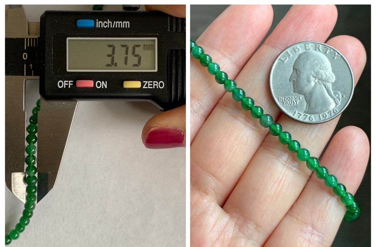 Natural Grade A Guatemalan Icy Translucent Vibrant Green Jade Jadeite Petite Beads Beaded Bracelet 7.25” 3.7mm 4g 天然冰危绿翡翠小卡圆珠手串 WLQ380B