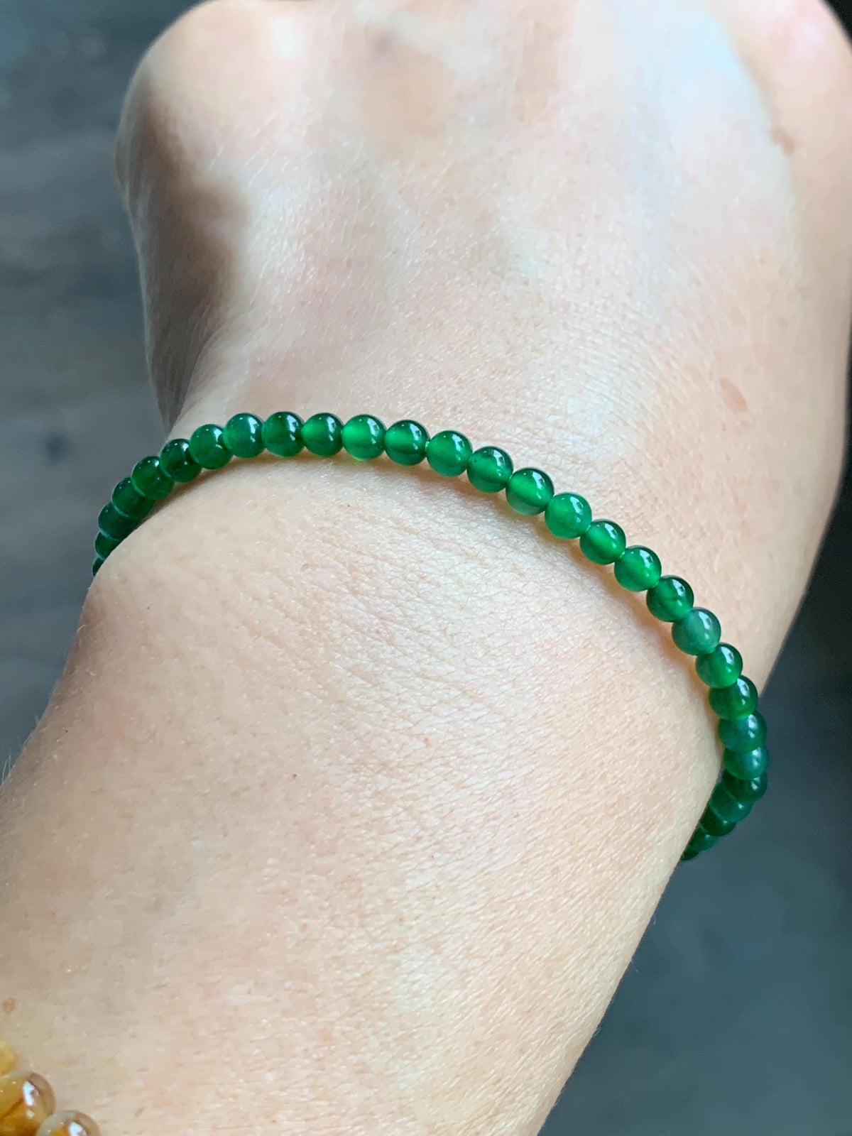 Natural Grade A Guatemalan Icy Translucent Vibrant Green Jade Jadeite Petite Beads Beaded Bracelet 7.25” 3.7mm 4g 天然冰危绿翡翠小卡圆珠手串 WLQ380B