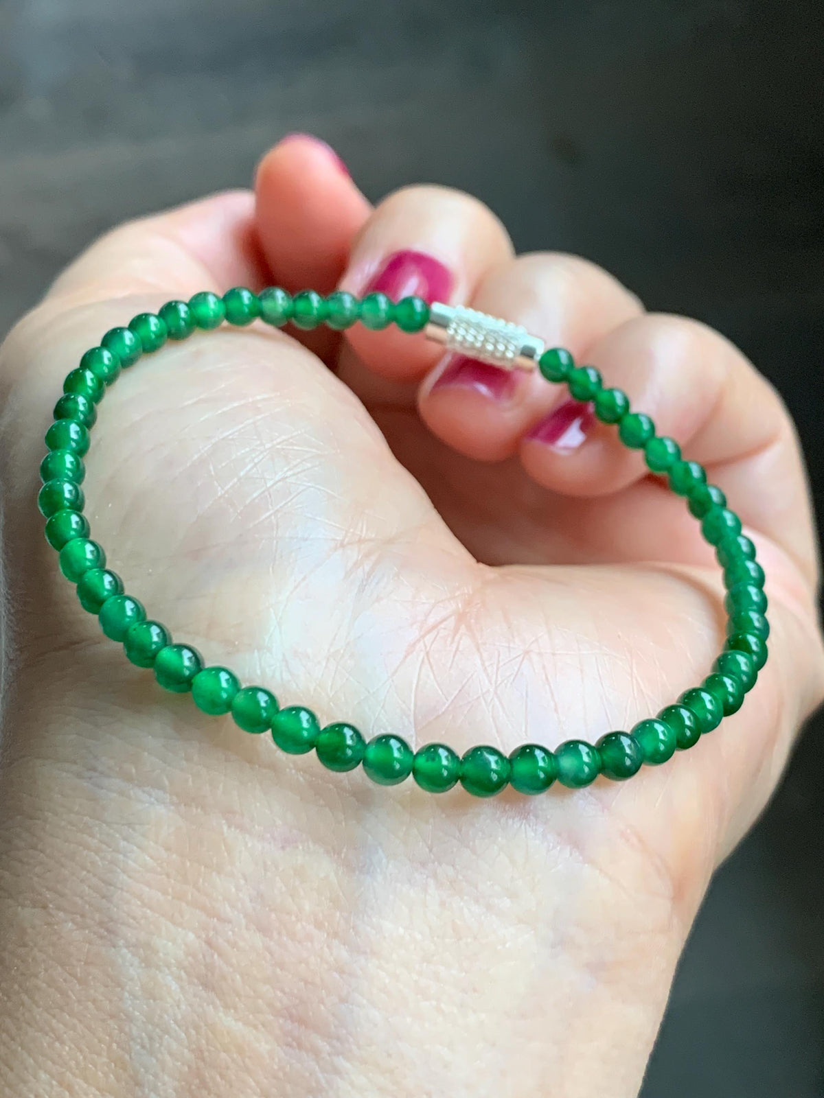 Natural Grade A Guatemalan Icy Translucent Vibrant Green Jade Jadeite Petite Beads Beaded Bracelet 7.25” 3.7mm 4g 天然冰危绿翡翠小卡圆珠手串 WLQ380B