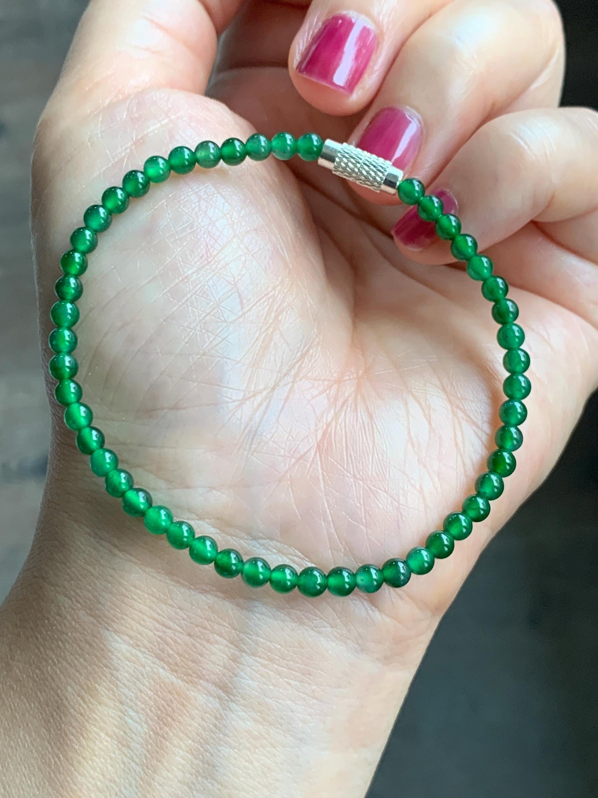Natural Grade A Guatemalan Icy Translucent Vibrant Green Jade Jadeite Petite Beads Beaded Bracelet 7.25” 3.7mm 4g 天然冰危绿翡翠小卡圆珠手串 WLQ380B