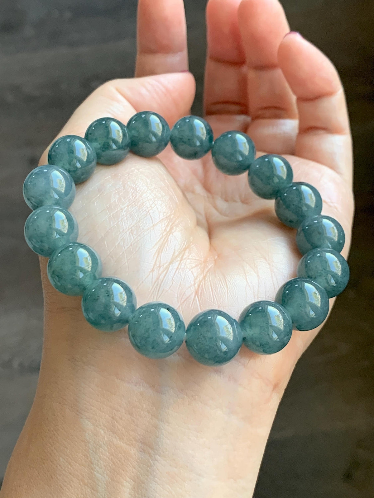 Certified Natural Grade A Guatemalan Icy Highly Translucent Blue Green Marble Jade Jadeite Beaded Bracelet 11.8mm 7.4” 48g 天然冰胶危蓝飘花翡翠手串 973