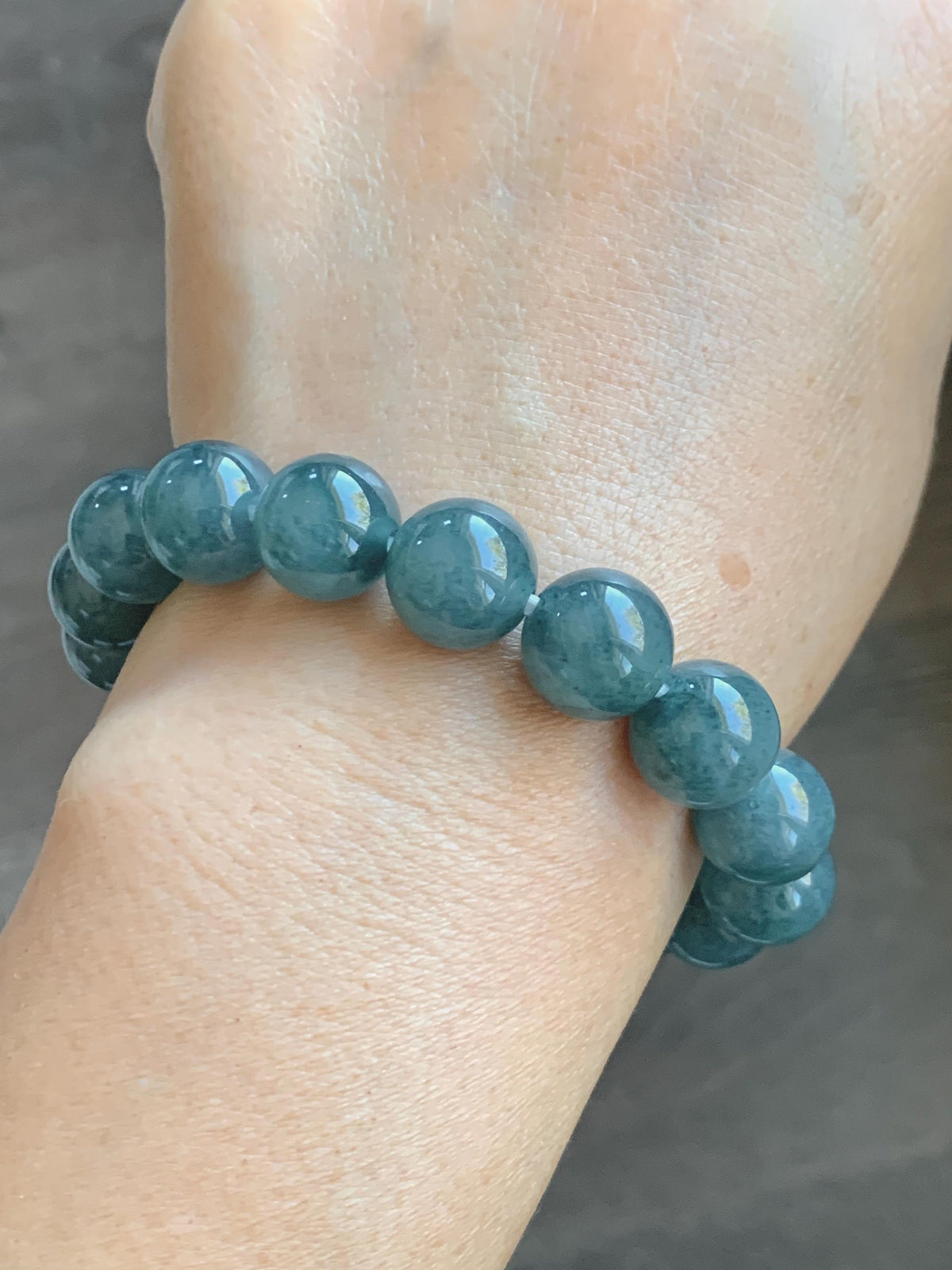 Certified Natural Grade A Guatemalan Icy Highly Translucent Blue Green Marble Jade Jadeite Beaded Bracelet 11.8mm 7.4” 48g 天然冰胶危蓝飘花翡翠手串 973