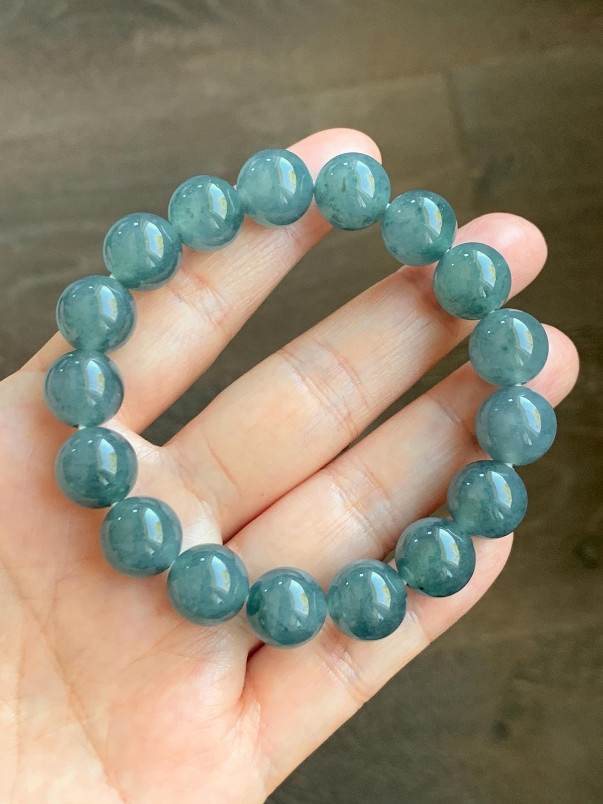 Certified Natural Grade A Guatemalan Icy Highly Translucent Blue Green Marble Jade Jadeite Beaded Bracelet 11.8mm 7.4” 48g 天然冰胶危蓝飘花翡翠手串 973