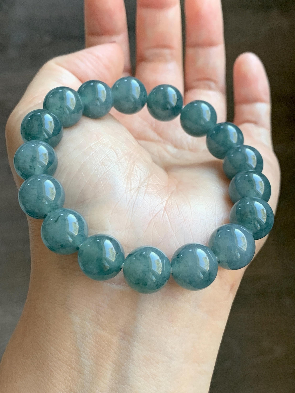 Certified Natural Grade A Guatemalan Icy Highly Translucent Blue Green Marble Jade Jadeite Beaded Bracelet 11.8mm 7.4” 48g 天然冰胶危蓝飘花翡翠手串 973