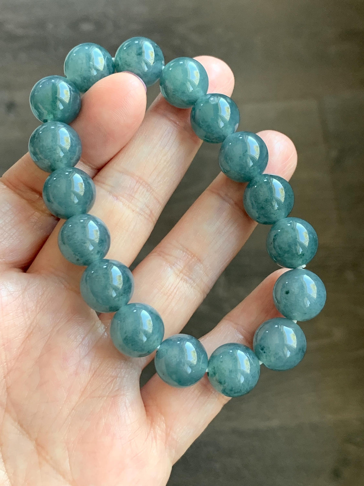 Certified Natural Grade A Guatemalan Icy Highly Translucent Blue Green Marble Jade Jadeite Beaded Bracelet 11.8mm 7.4” 48g 天然冰胶危蓝飘花翡翠手串 973