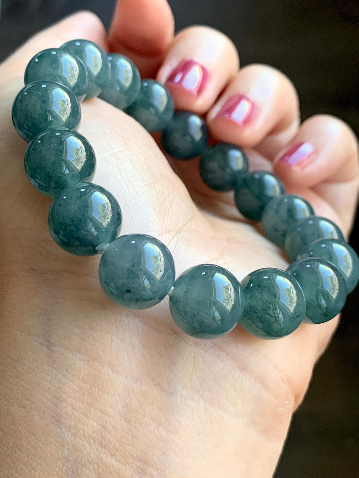 Certified Natural Grade A Guatemalan Icy Highly Translucent Blue Green Marble Jade Jadeite Beaded Bracelet 11.8mm 7.4” 48g 天然冰胶危蓝飘花翡翠手串 973