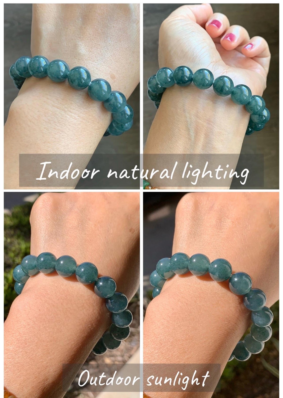 Certified Natural Grade A Guatemalan Icy Highly Translucent Blue Green Marble Jade Jadeite Beaded Bracelet 11.8mm 7.4” 49g 天然冰胶危蓝飘花翡翠手串 972
