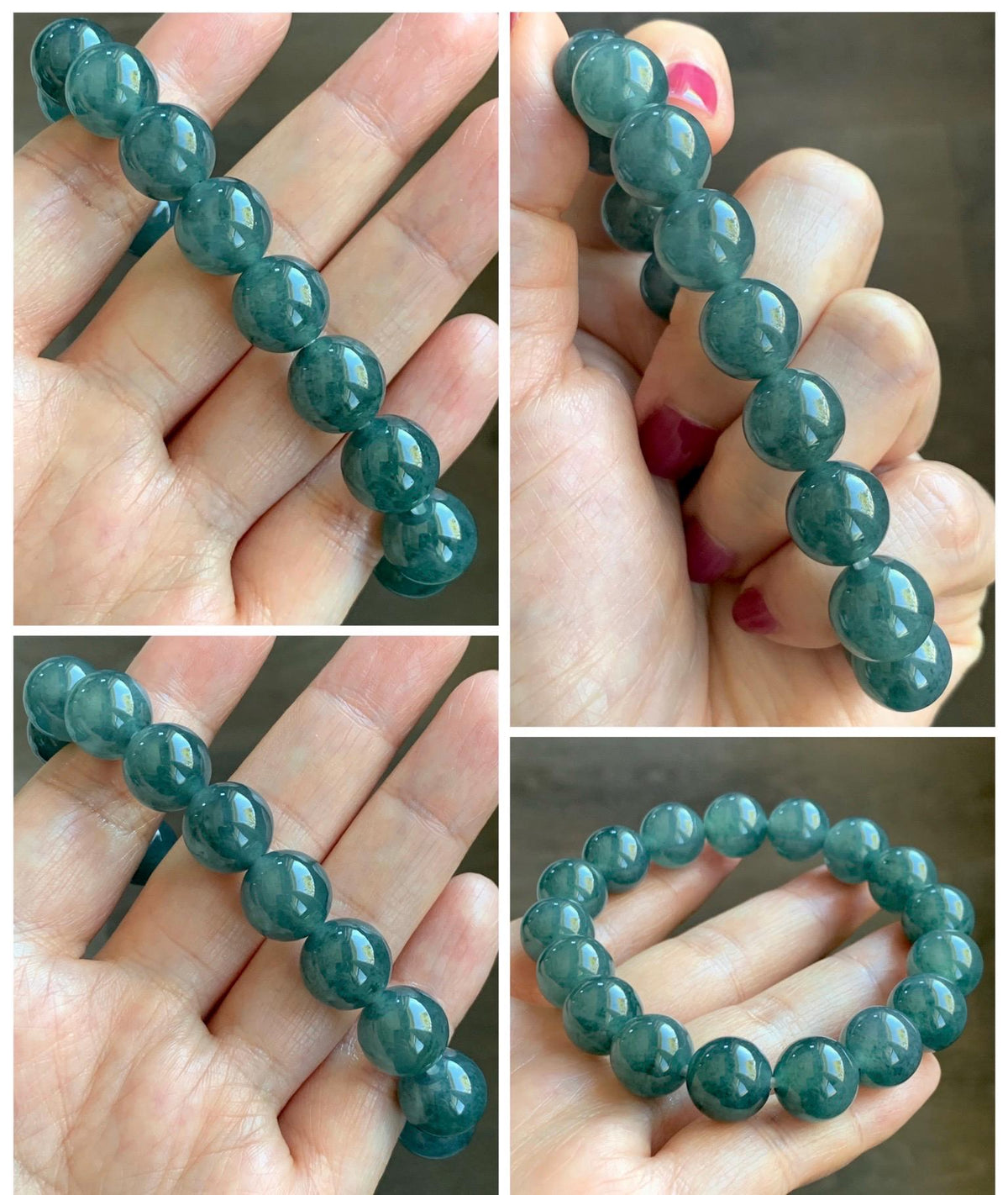 Certified Natural Grade A Guatemalan Icy Highly Translucent Blue Green Marble Jade Jadeite Beaded Bracelet 11.8mm 7.4” 49g 天然冰胶危蓝飘花翡翠手串 972