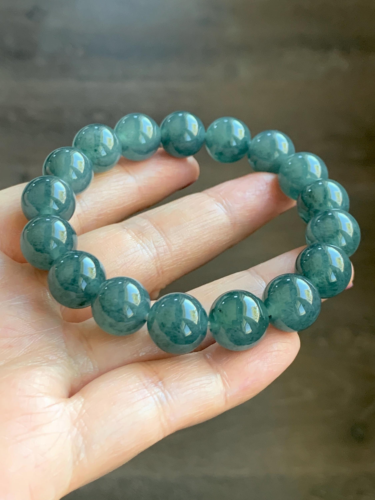 Certified Natural Grade A Guatemalan Icy Highly Translucent Blue Green Marble Jade Jadeite Beaded Bracelet 11.8mm 7.4” 49g 天然冰胶危蓝飘花翡翠手串 972