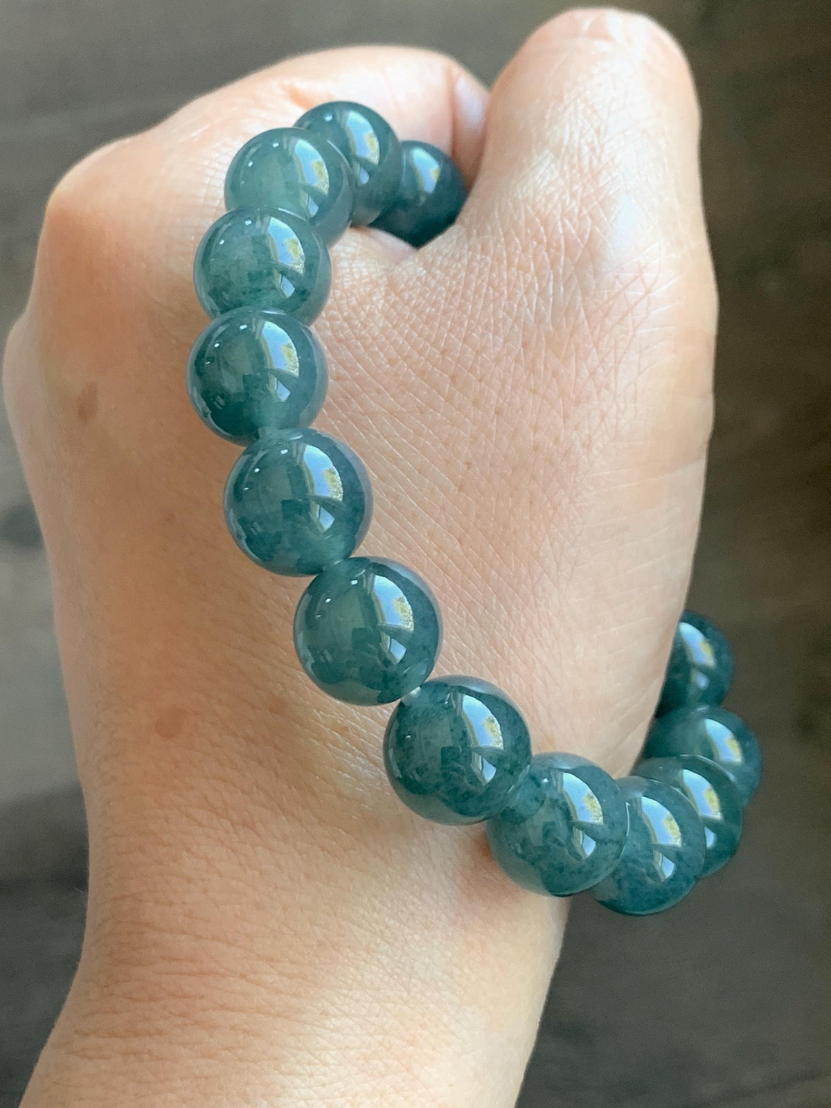 Certified Natural Grade A Guatemalan Icy Highly Translucent Blue Green Marble Jade Jadeite Beaded Bracelet 11.8mm 7.4” 49g 天然冰胶危蓝飘花翡翠手串 972