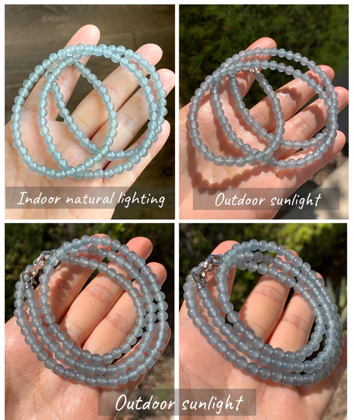 Certified Natural Grade A Guatemalan Premium Icy Pastel Dusty Blue Jade Jadeite Petite Beaded Necklace 5.4mm 22.5” 30g 天然冰胶起光危淡蓝翡翠小圆珠项链 974