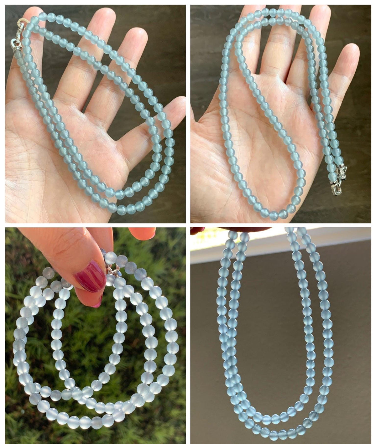 Certified Natural Grade A Guatemalan Premium Icy Pastel Dusty Blue Jade Jadeite Petite Beaded Necklace 5.4mm 22.5” 30g 天然冰胶起光危淡蓝翡翠小圆珠项链 974