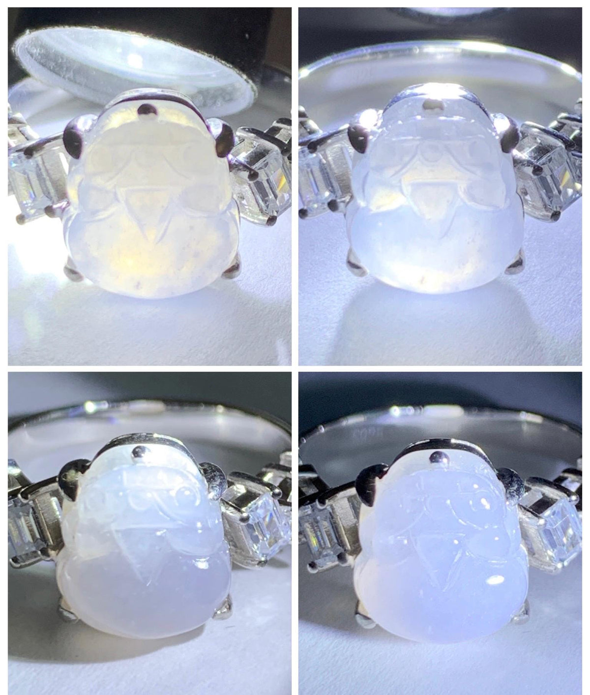Certified Grade A Natural Icy Translucent Pale Purple Jade Jadeite Pixiu Ring Sterling Silver size 7.5 US 4.29g 天然冰胶浅紫底翡翠貔貅镶嵌戒指 1031