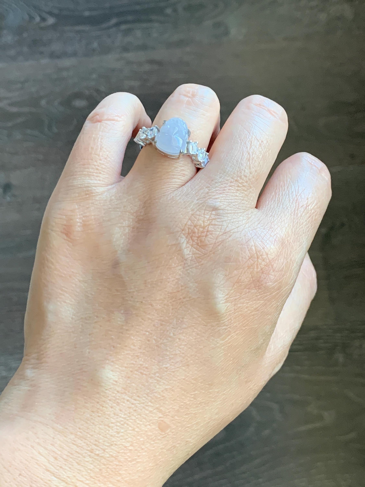 Certified Grade A Natural Icy Translucent Pale Purple Jade Jadeite Pixiu Ring Sterling Silver size 7.5 US 4.29g 天然冰胶浅紫底翡翠貔貅镶嵌戒指 1031