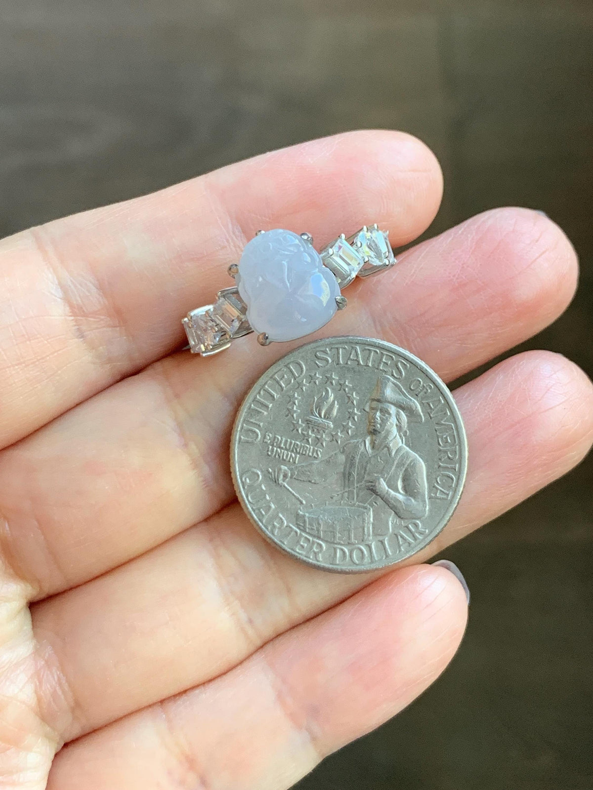 Certified Grade A Natural Icy Translucent Pale Purple Jade Jadeite Pixiu Ring Sterling Silver size 7.5 US 4.29g 天然冰胶浅紫底翡翠貔貅镶嵌戒指 1031