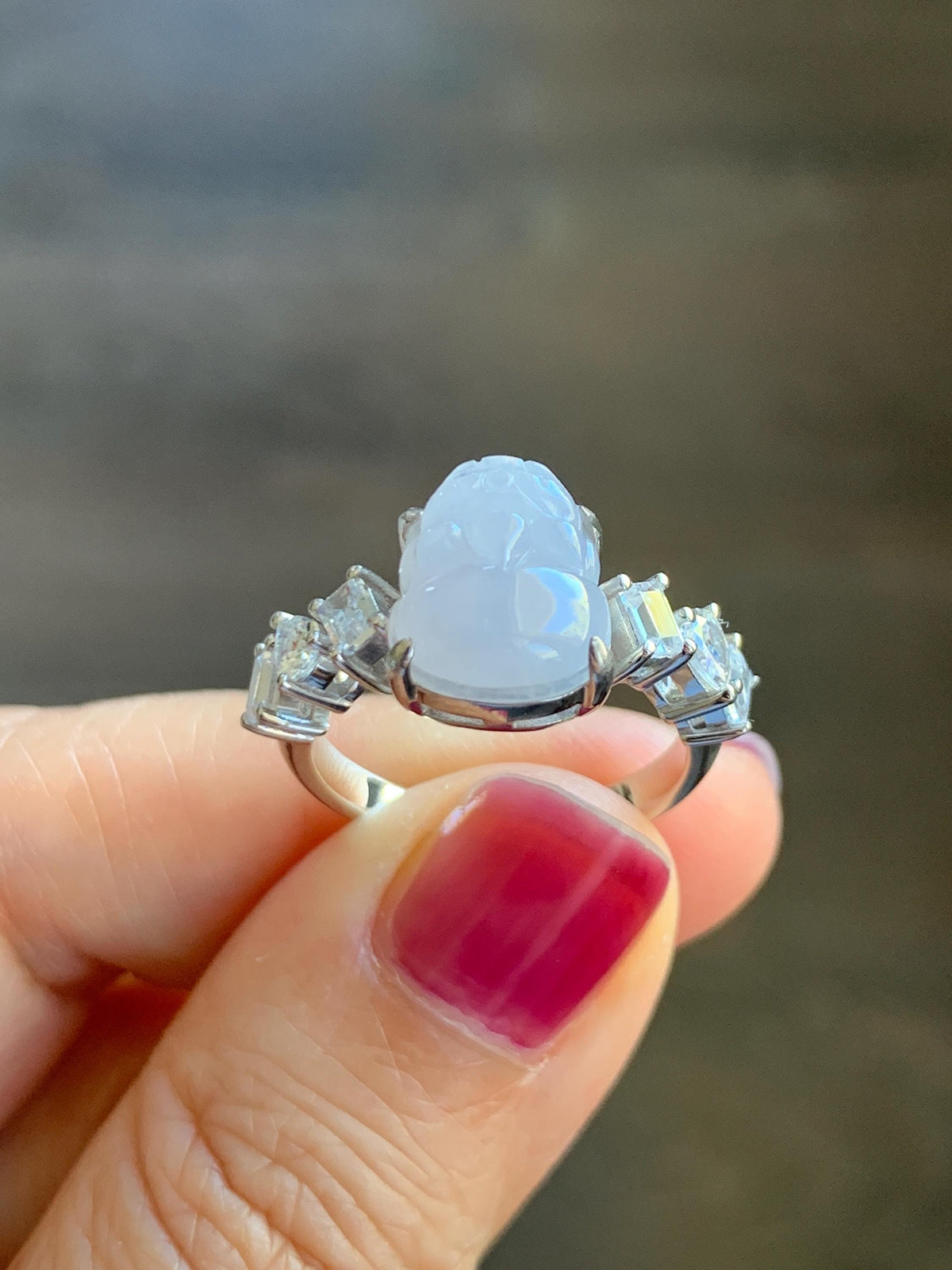 Certified Grade A Natural Icy Translucent Pale Purple Jade Jadeite Pixiu Ring Sterling Silver size 7.5 US 4.29g 天然冰胶浅紫底翡翠貔貅镶嵌戒指 1031