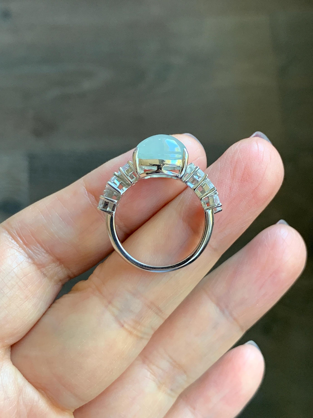 Certified Grade A Natural Icy Translucent White Jade Jadeite Pixiu Ring Sterling Silver size 6.75 US 4.65g 天然冰胶白晴底翡翠貔貅镶嵌戒指 1032