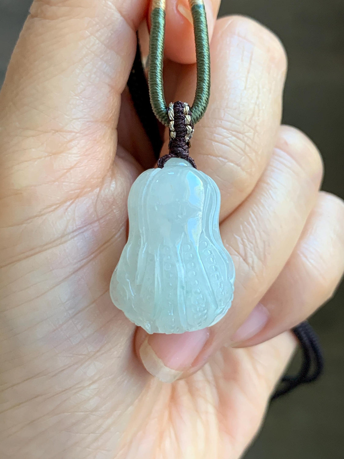 Natural Grade A Icy Translucent Icy White Green Marbled Jade Jadeite Carved Cabbage Pendant Rope Necklace 24” 15g 天然冰胶飘花翡翠白菜百财吊坠 MQB270