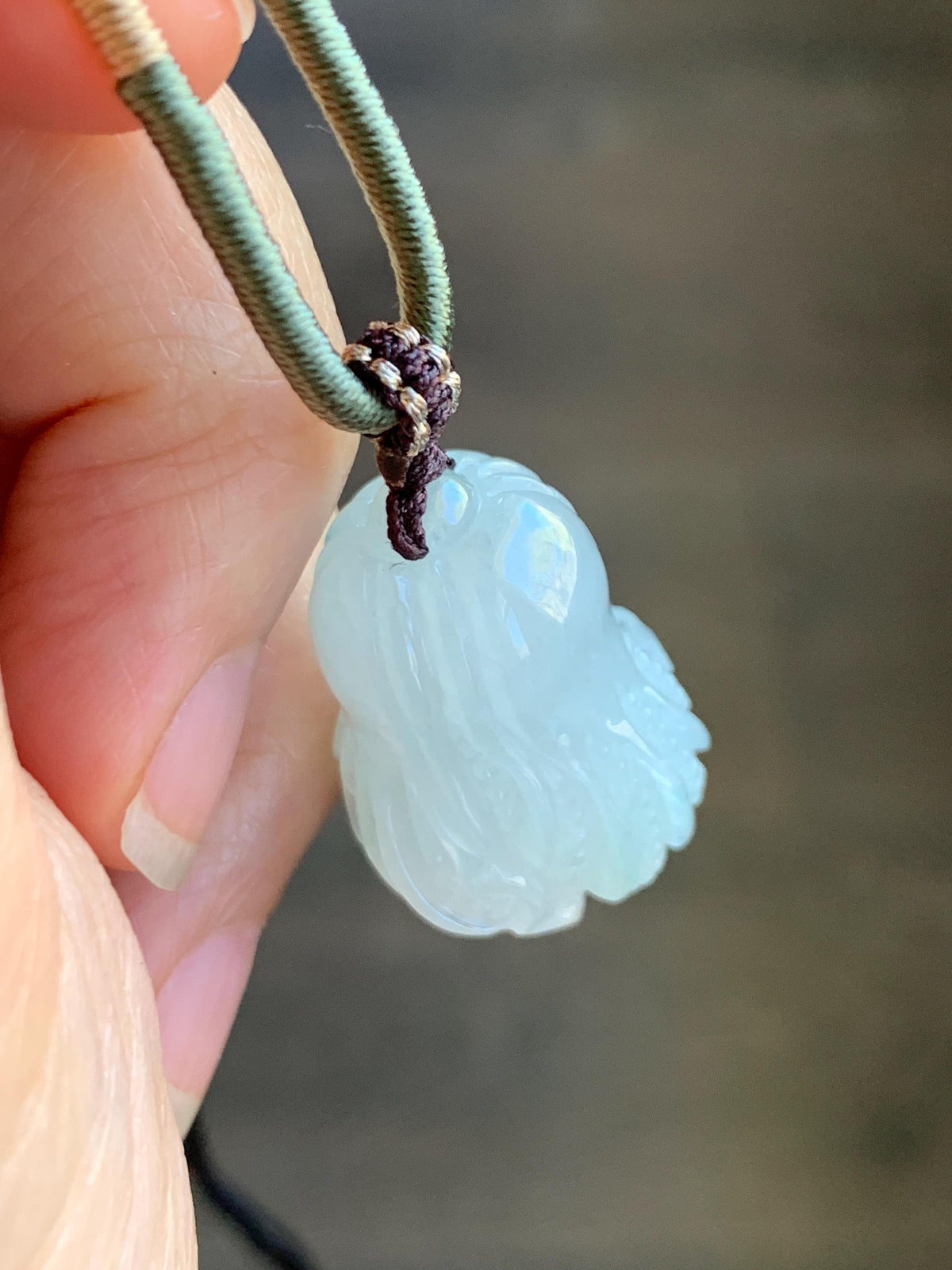 Natural Grade A Icy Translucent Icy White Green Marbled Jade Jadeite Carved Cabbage Pendant Rope Necklace 24” 15g 天然冰胶飘花翡翠白菜百财吊坠 MQB270