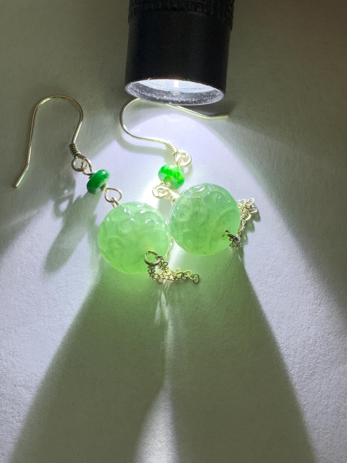Natural Grade A Guatemalan Icy Translucent Dusty Teal Blue Jade Jadeite Drum Beads Dangle Earrings Sterling Silver 天然冰危蓝绿翡翠鼓珠耳钩 SGY88B