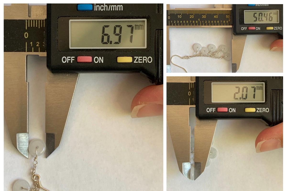 Natural Grade A Icy Highly Translucent White Jade Jadeite Mini Donut Dangle Earrings Sterling Silver 天然白冰翡翠平安扣珠耳钩 SGY88D